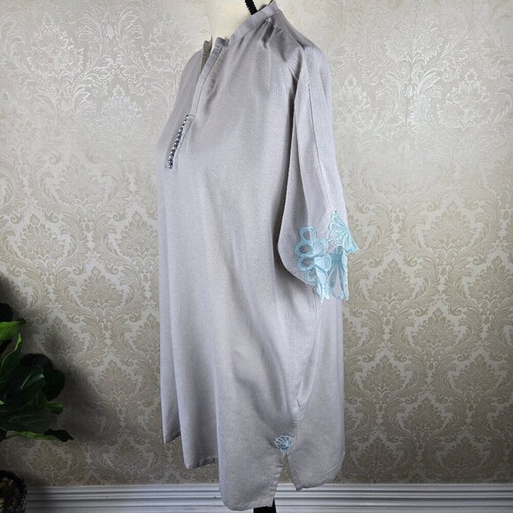Sana Safinaz Size Small Light Gray Coverup Blue Embroidered Flowers Gray Pearl - Picture 8 of 14